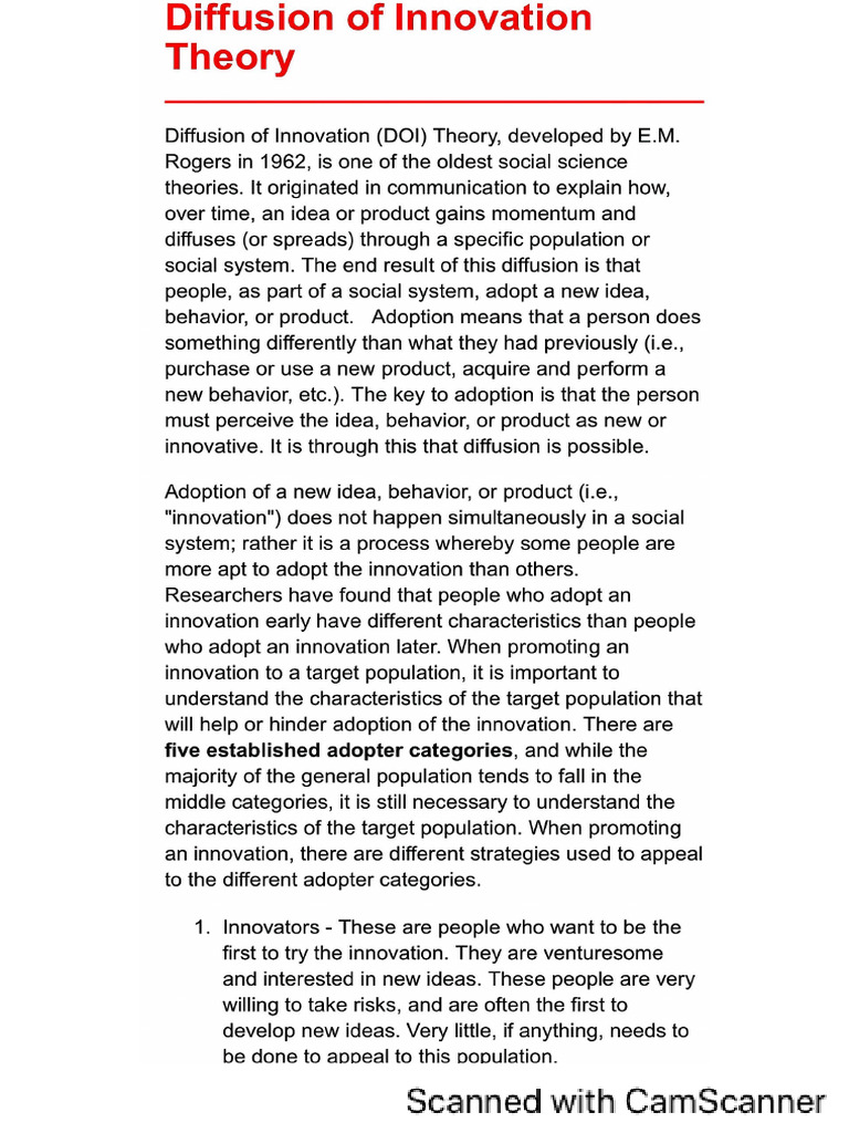 Diffusion of Innovation Theory | PDF