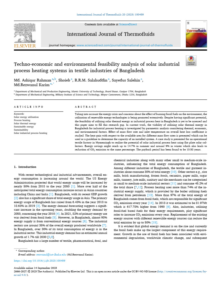 Techno-Economic and Environmental Feasibility Analysis of Solar ...