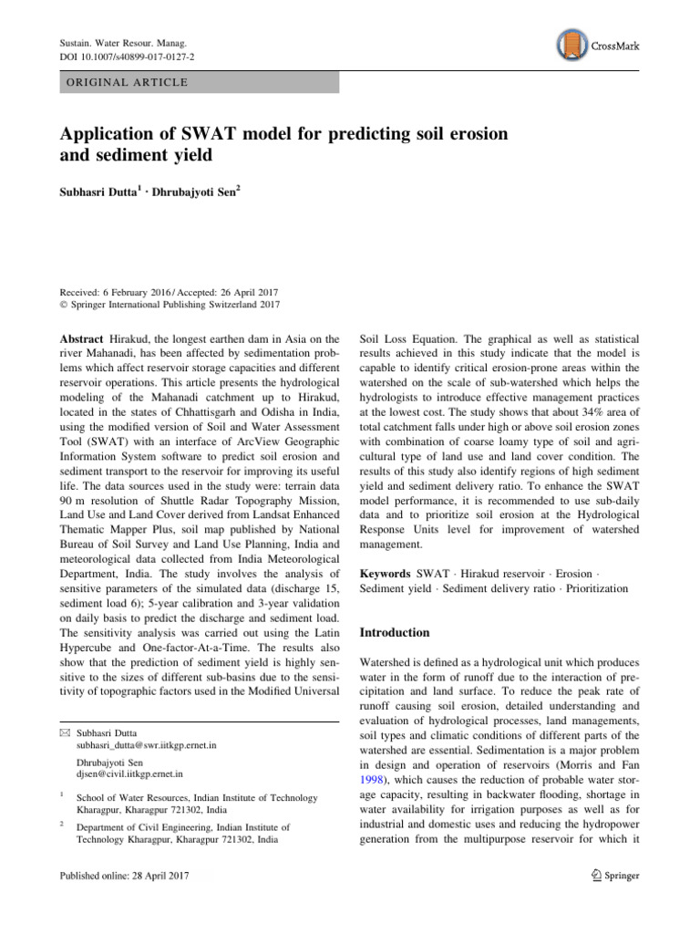 SWAT Model for Soil Erosion in India | PDF | Surface Runoff | Drainage ...