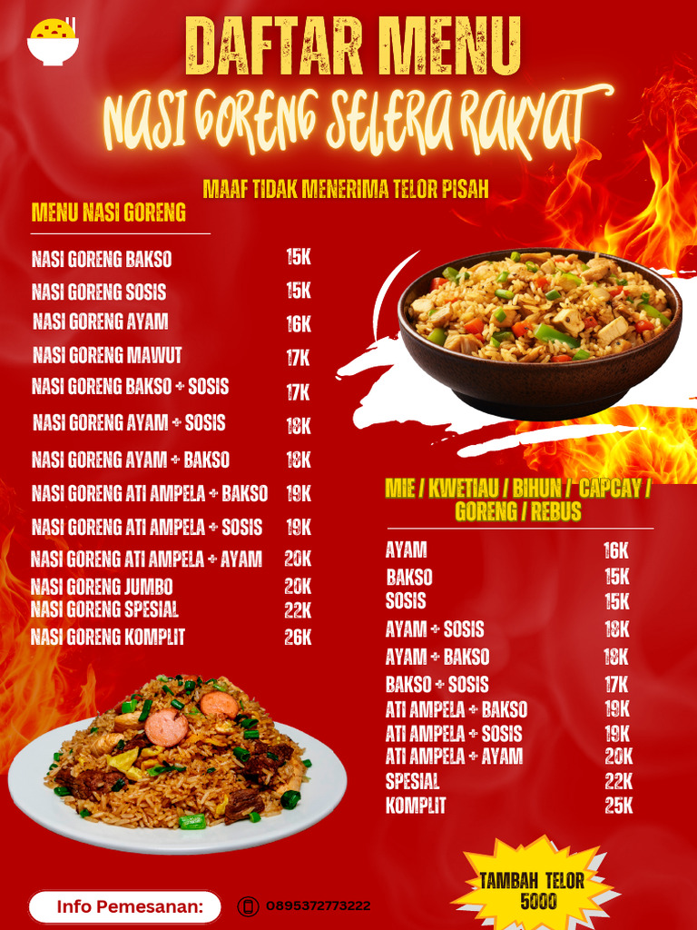 Menu Nasi Goreng UMKM Merah Dan Kuning Modern PDF | PDF