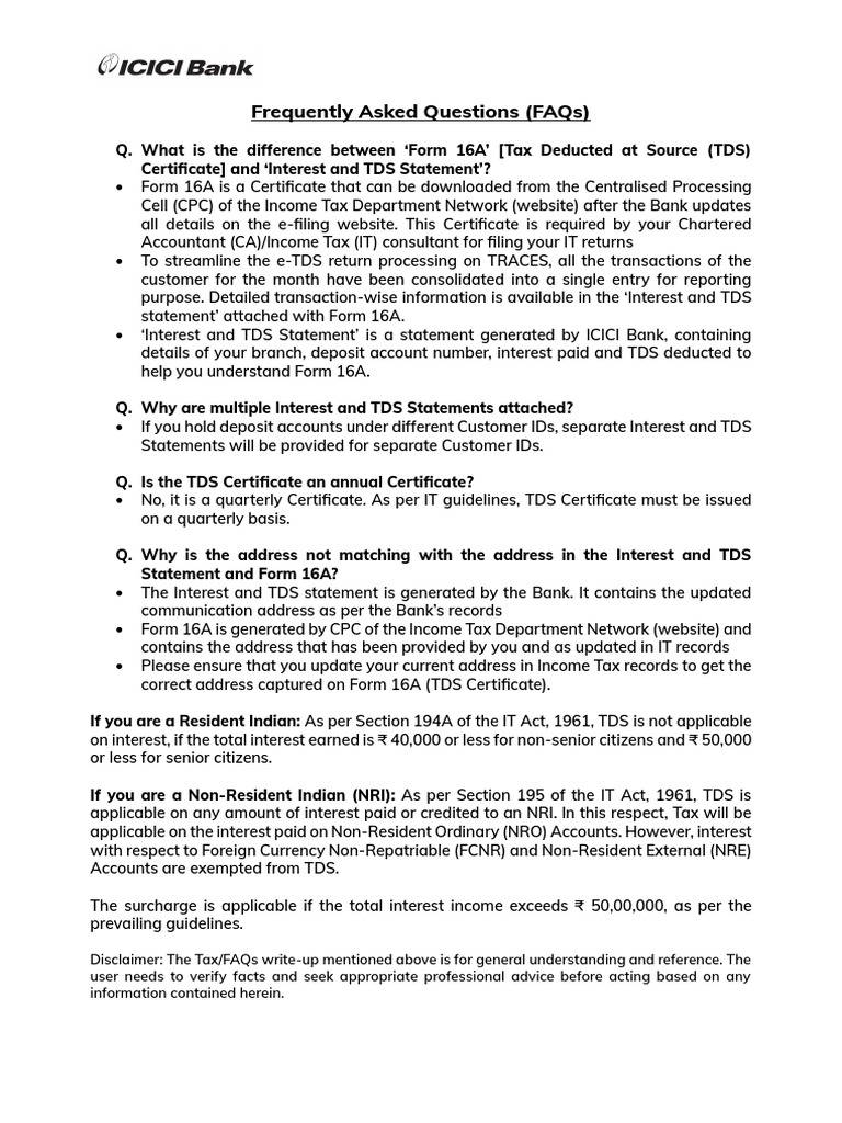 TDS Certificate vs Interest Statement FAQs | PDF | Taxation | Payments