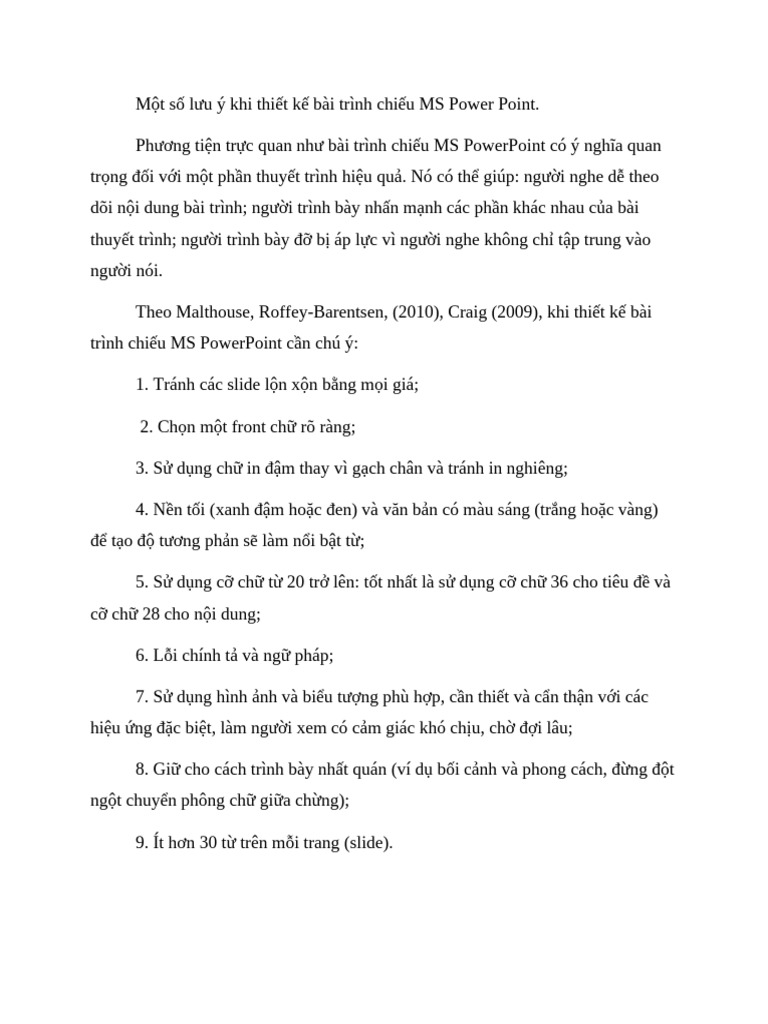 Một số lưu ý khi thiết kế bài trình chiếu MS Power Point | PDF