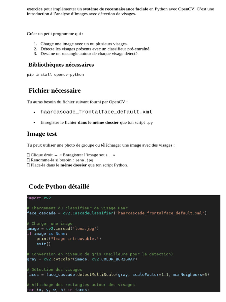 Reconnaissance faciale avec OpenCV en Python | PDF | Python (Langage de ...