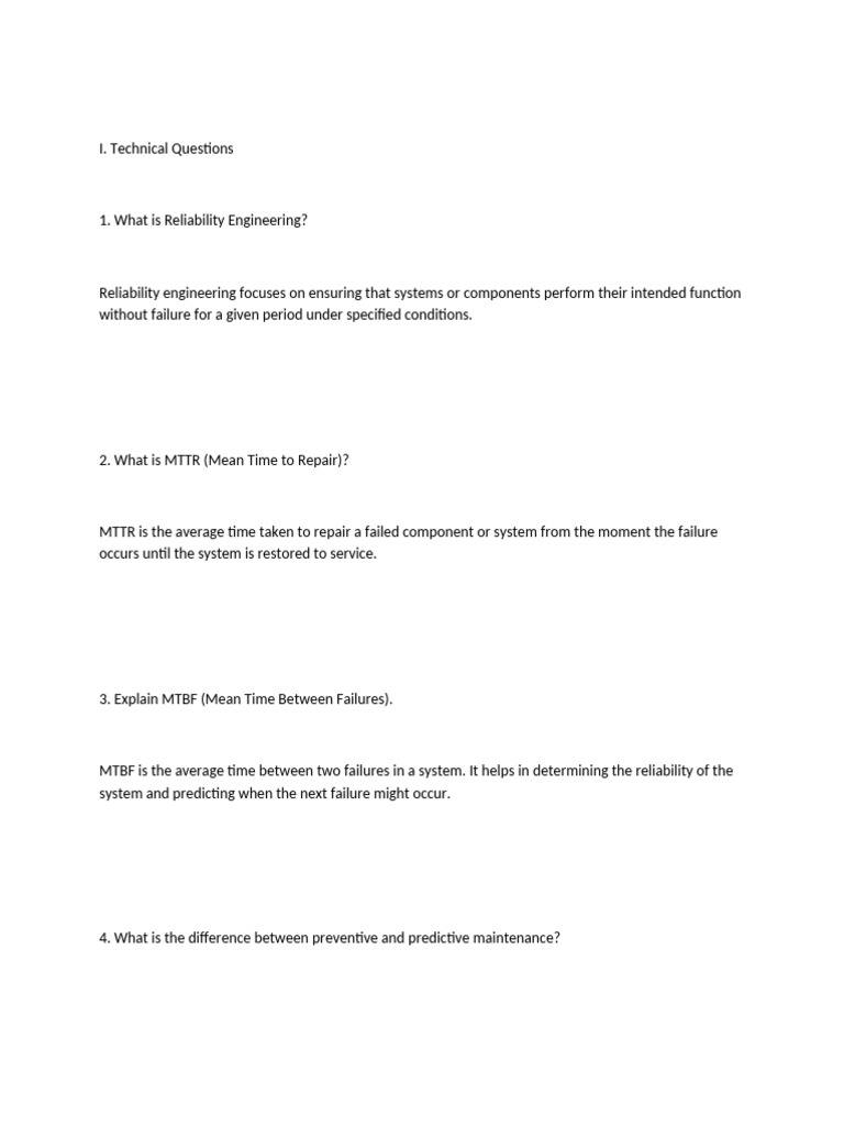 Reliability Engineering Interview Guide | PDF | Reliability Engineering ...