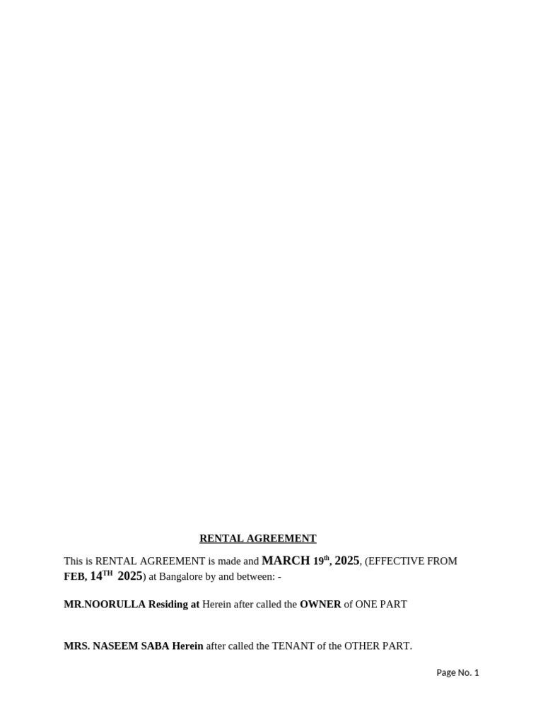 Rent Agreement NASEEM SABA | PDF | Lease | Leasehold Estate