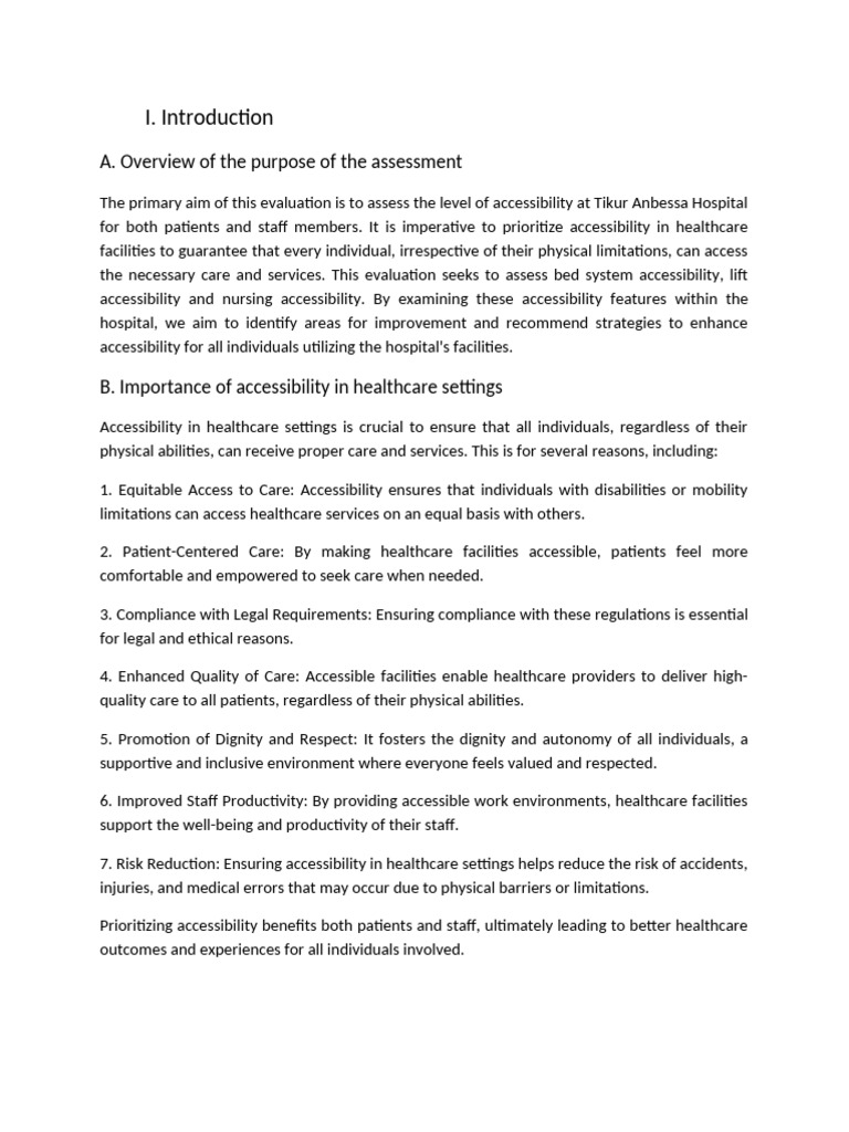Accessibility Assessment at Tikur Anbessa Hospital | PDF ...
