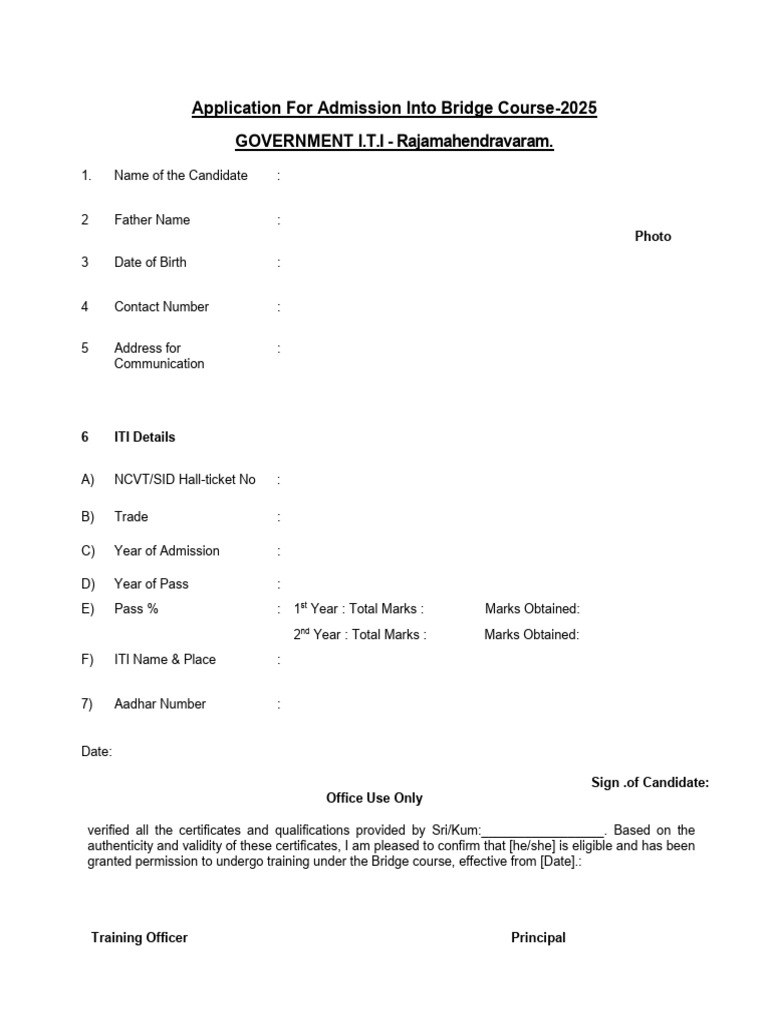 Bridge Course Application 2025 Pdf