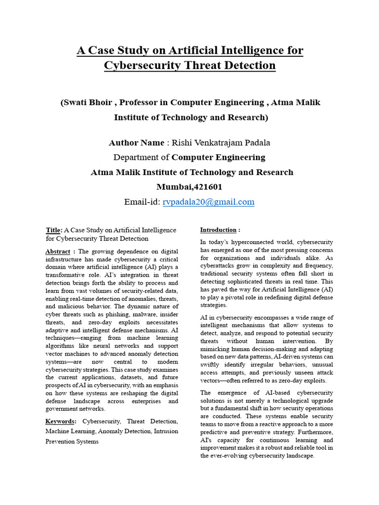 Ai In Cybersecurity A Case Study Pdf Security Computer Security