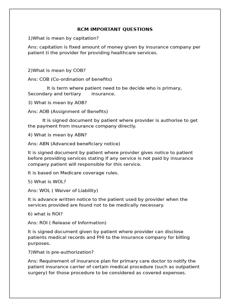 Key RCM Concepts and Definitions | PDF | Medicare (United States ...