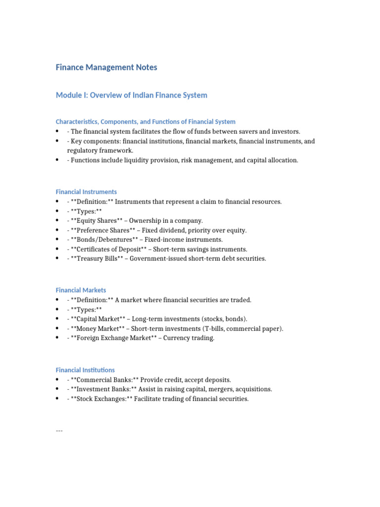 Finance Management Notes | PDF | Capital Structure | Equity (Finance)