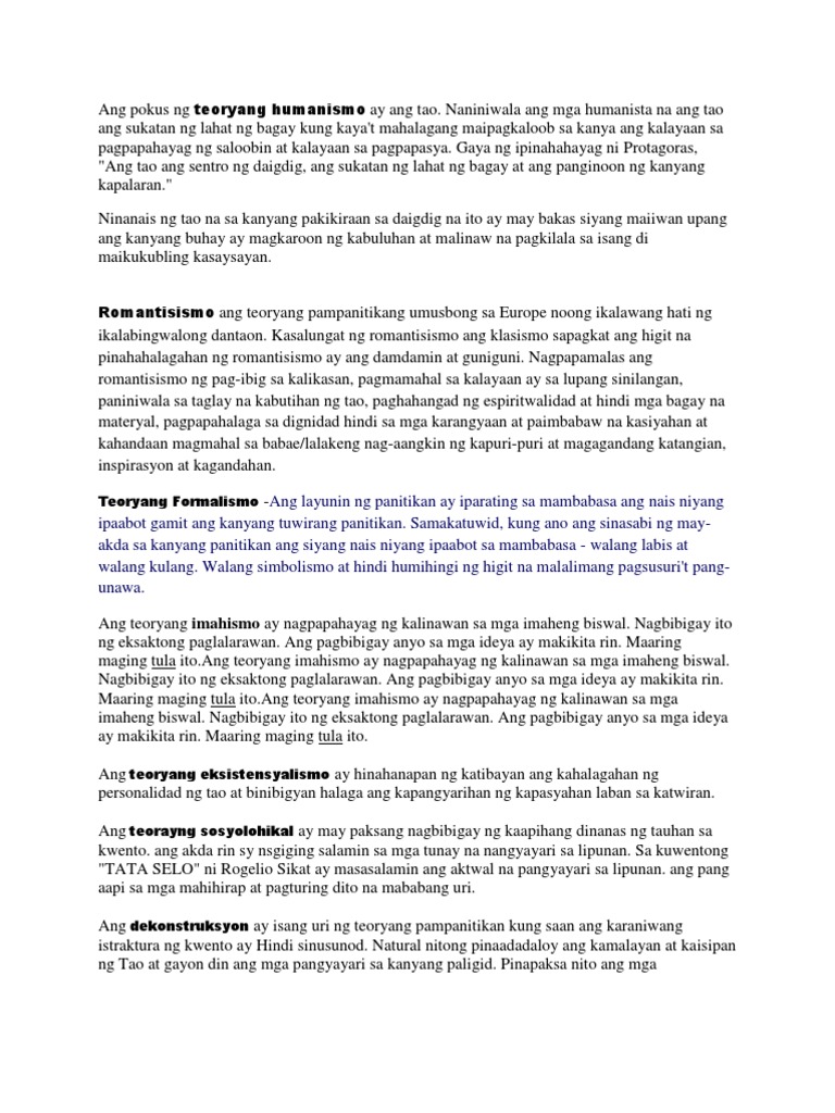 Ang Pokus Ng Teoryang Humanismo Ay Ang Tao