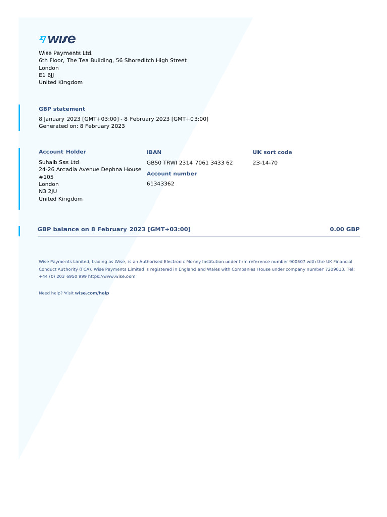 Wise Payments GBP Statement Summary | PDF