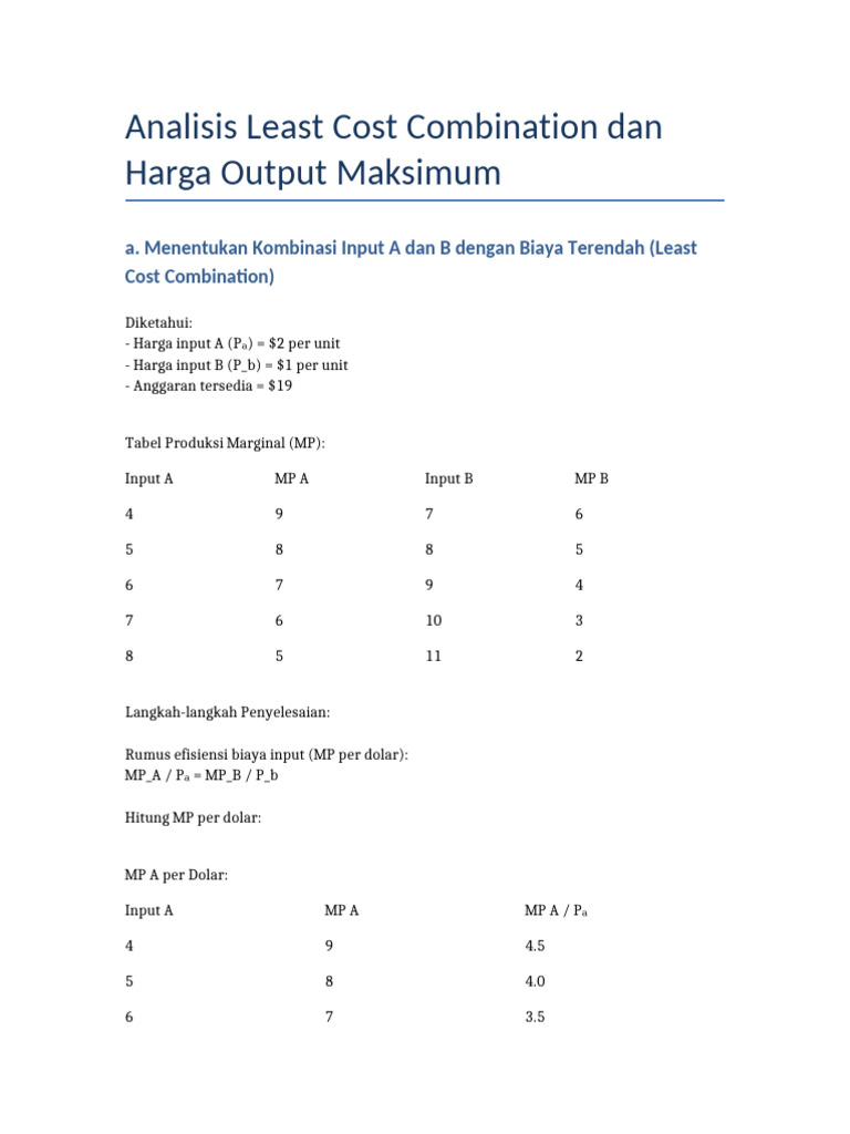 Least Cost and Price Output Analysis | PDF