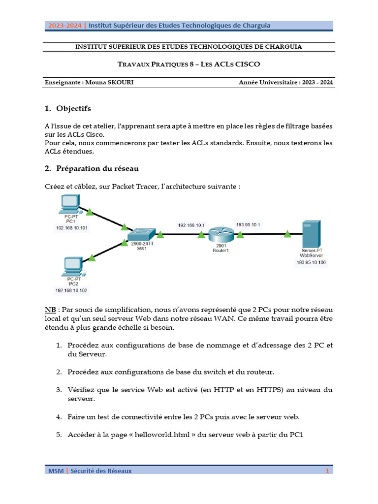 Configuration des ACLs Cisco en 2023 | PDF | Protocoles Internet | Internet