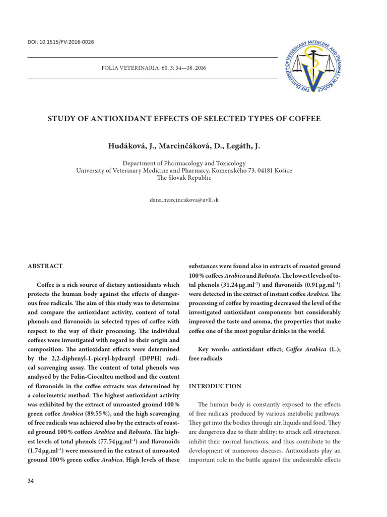Study of Antioxidant Effects of Selected | PDF | Coffee | Polyphenol
