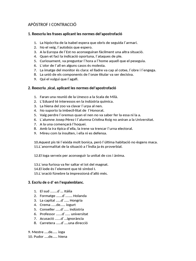Apòstrof I Contracció | PDF