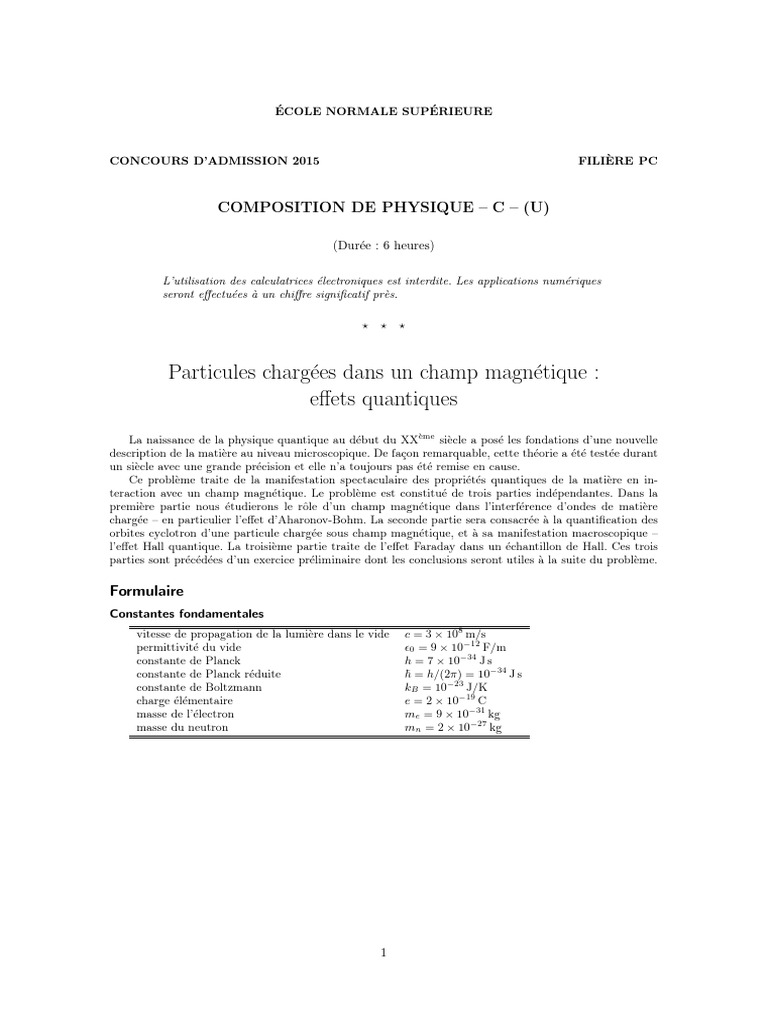 Physique quantique : Interférences et champs magnétiques | PDF | Champ ...