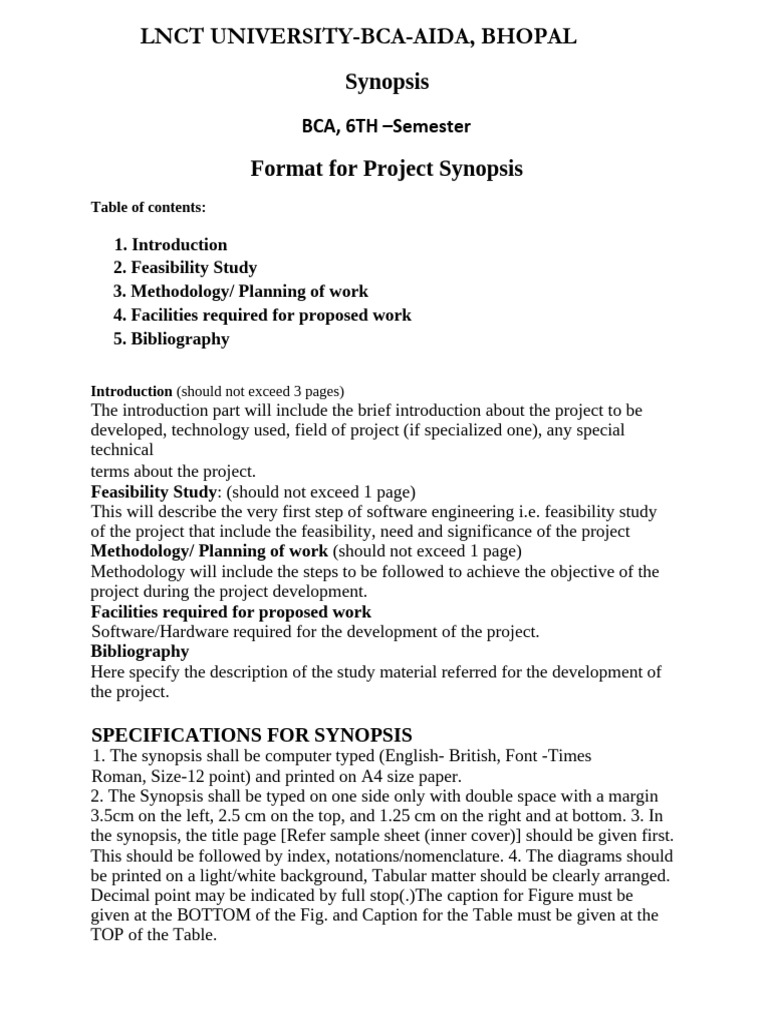 BCA Project Synopsis Format Guide | PDF | Computing