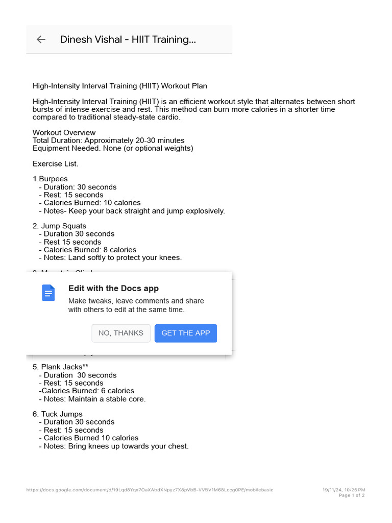 Dinesh Vishal - HIIT Training Program | PDF | High Intensity Interval ...