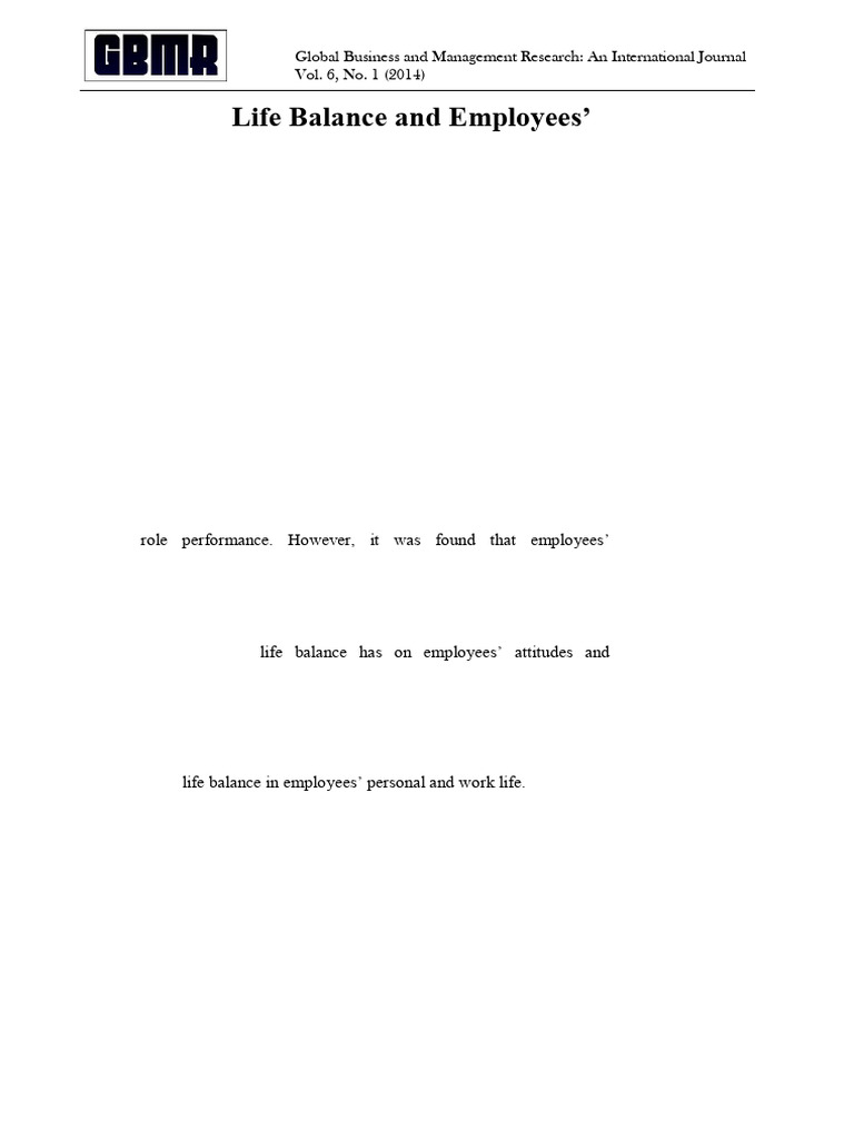 Work-Life Balance and Employee | PDF | Work–Life Balance | Attitude ...