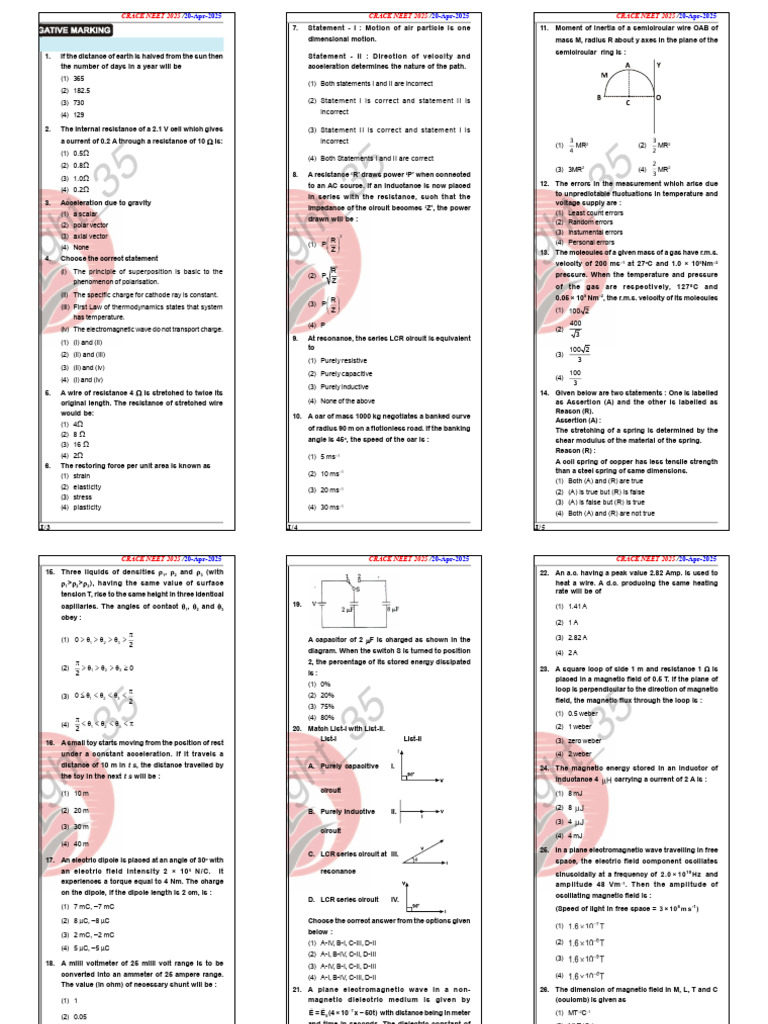 NEET 2025 Physics Practice Questions | PDF | Physical Phenomena ...