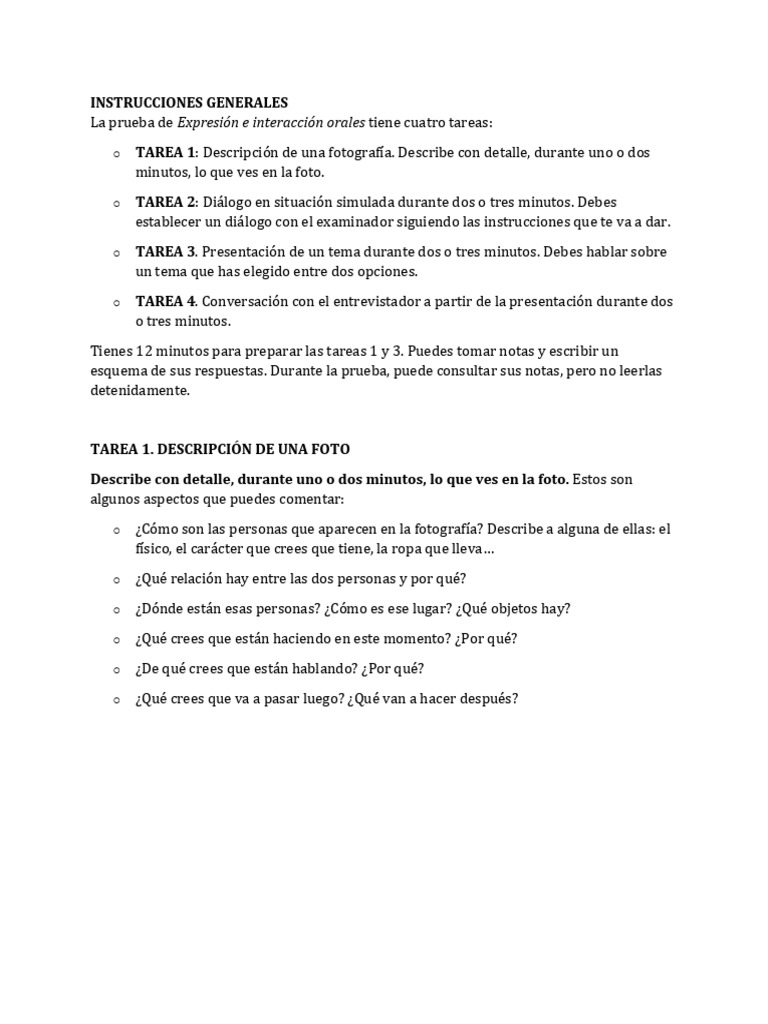 Instrucciones para el DELE B1 Oral | PDF