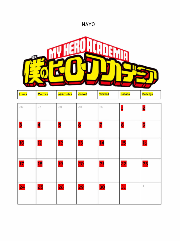 Calendario Mha | PDF