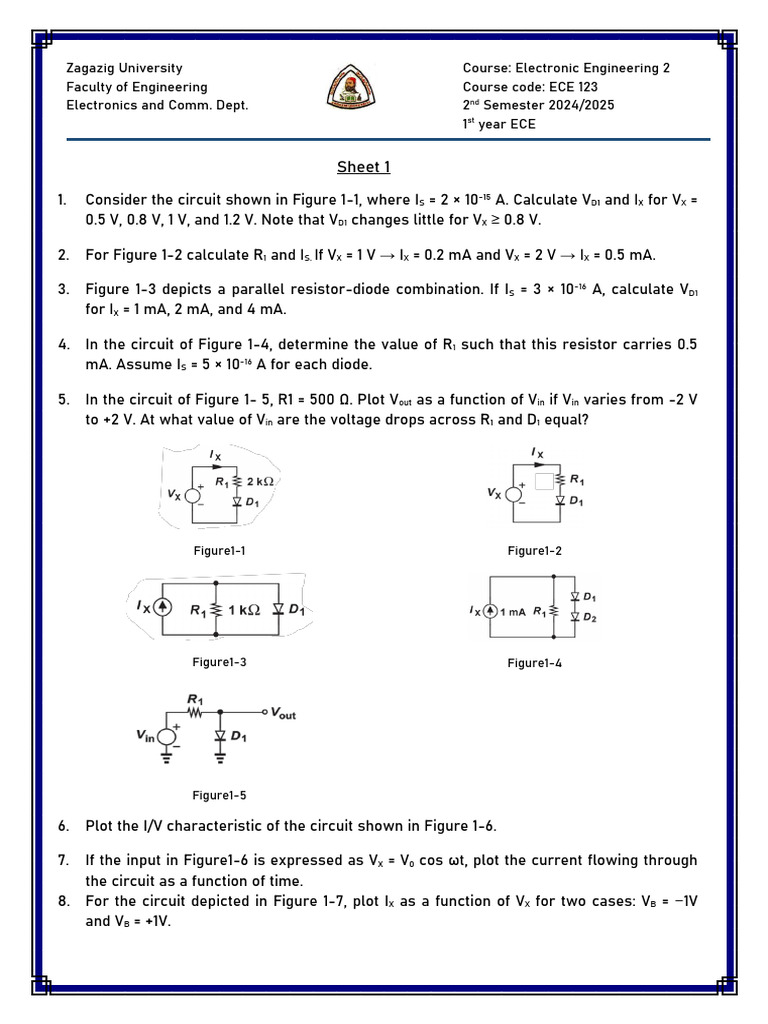 ECE 123 Electronic Engineering Exercises | PDF