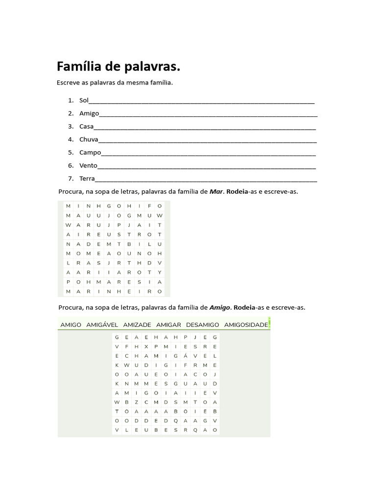 Família de Palavras.: Rodeia | PDF