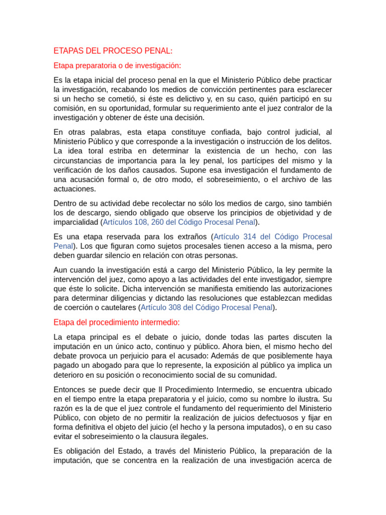 Etapas del Proceso Penal en Detalle | PDF | Ley procesal | Derecho penal