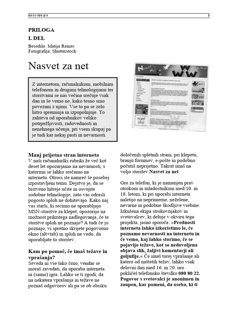 Nasvet Za Net: Priloga I. Del | PDF