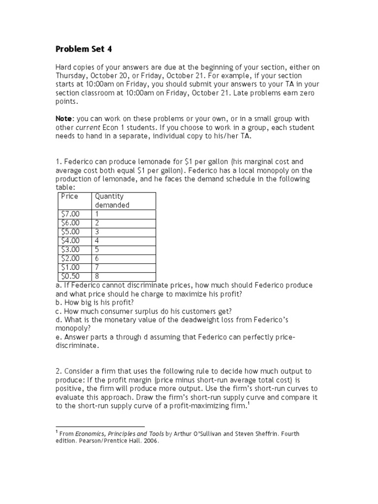 Economics Problem Set 4 Overview | PDF | Monopoly | Supply (Economics)