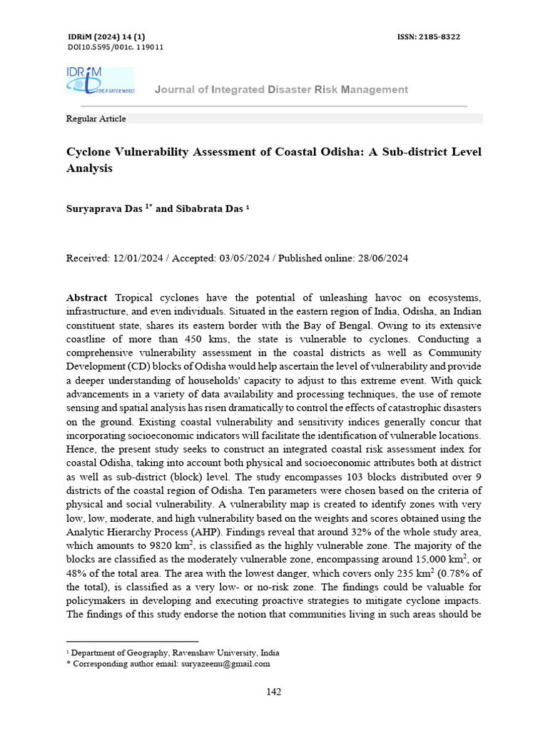 Cyclone Vulnerability in Coastal Odisha | PDF