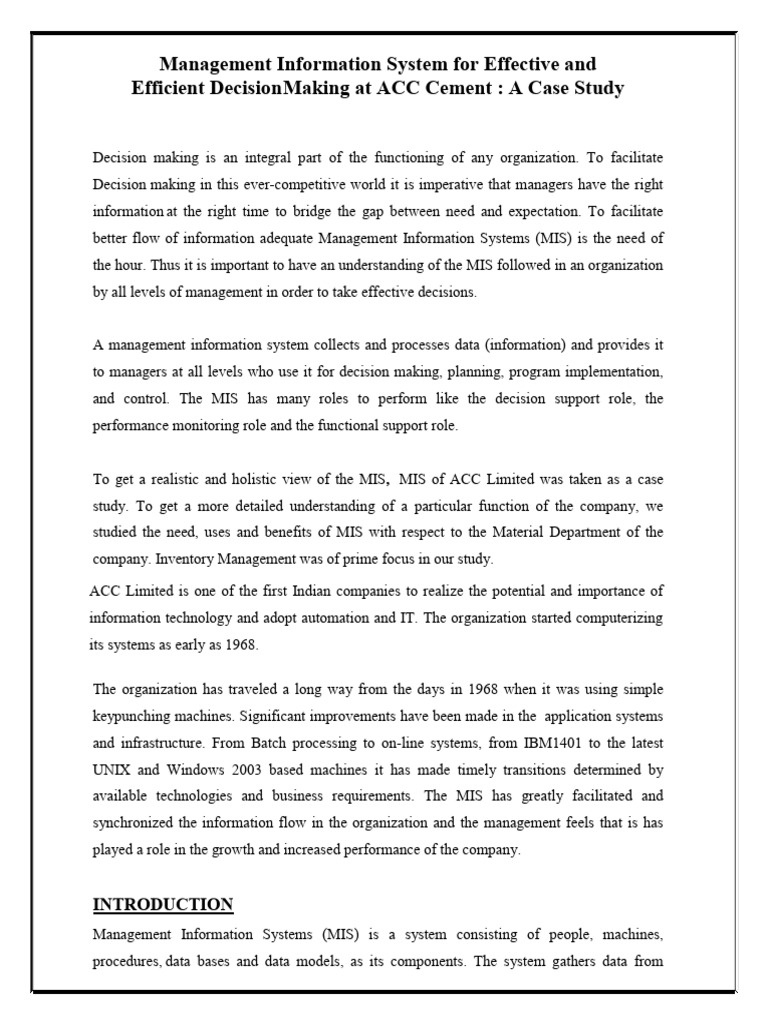 Case Study MIS | PDF | Decision Support System | Inventory