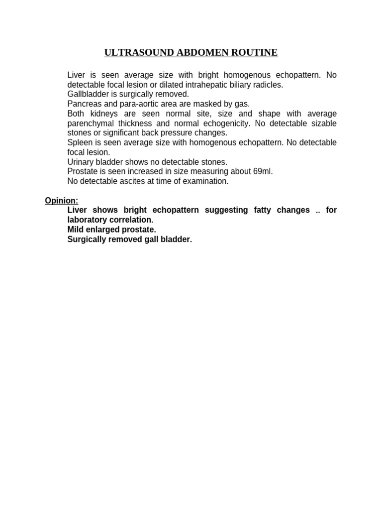 Routine Abdomen Ultrasound Findings | PDF