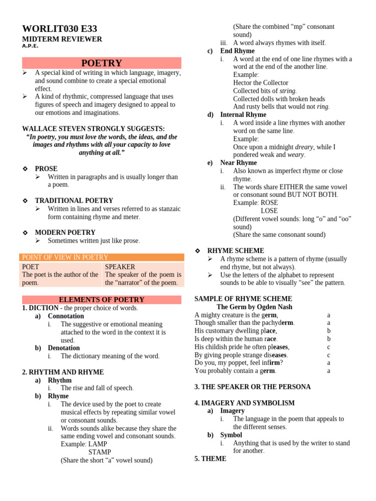 Poetry Elements and Analysis Guide | PDF | Poetry | Rhyme