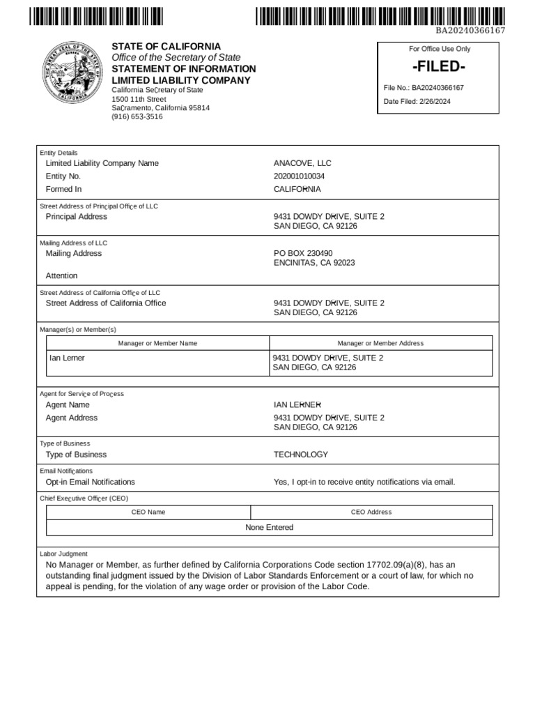 Filed-: Office of The Secretary of State | PDF | Limited Liability ...