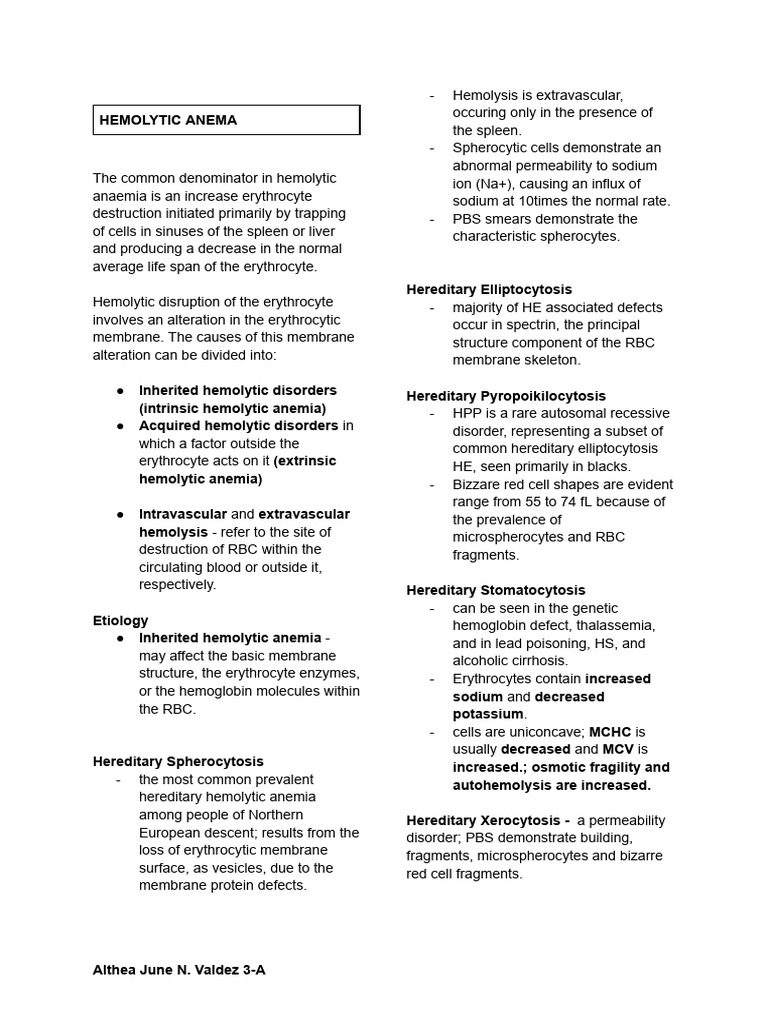 Understanding Hemolytic Anemia Types | PDF | Red Blood Cell | Granulocyte