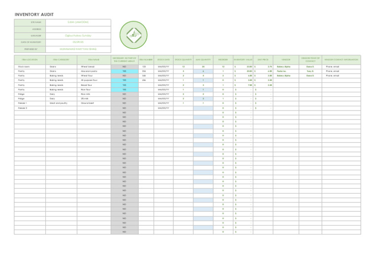 Restaurant Food Inventory Template | PDF | Baking | Pasta