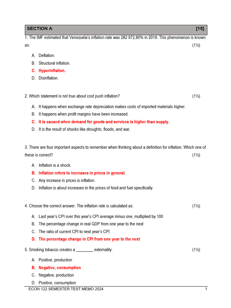 ECON 122 Inflation and Monetary Policy Test | PDF | Money Supply ...