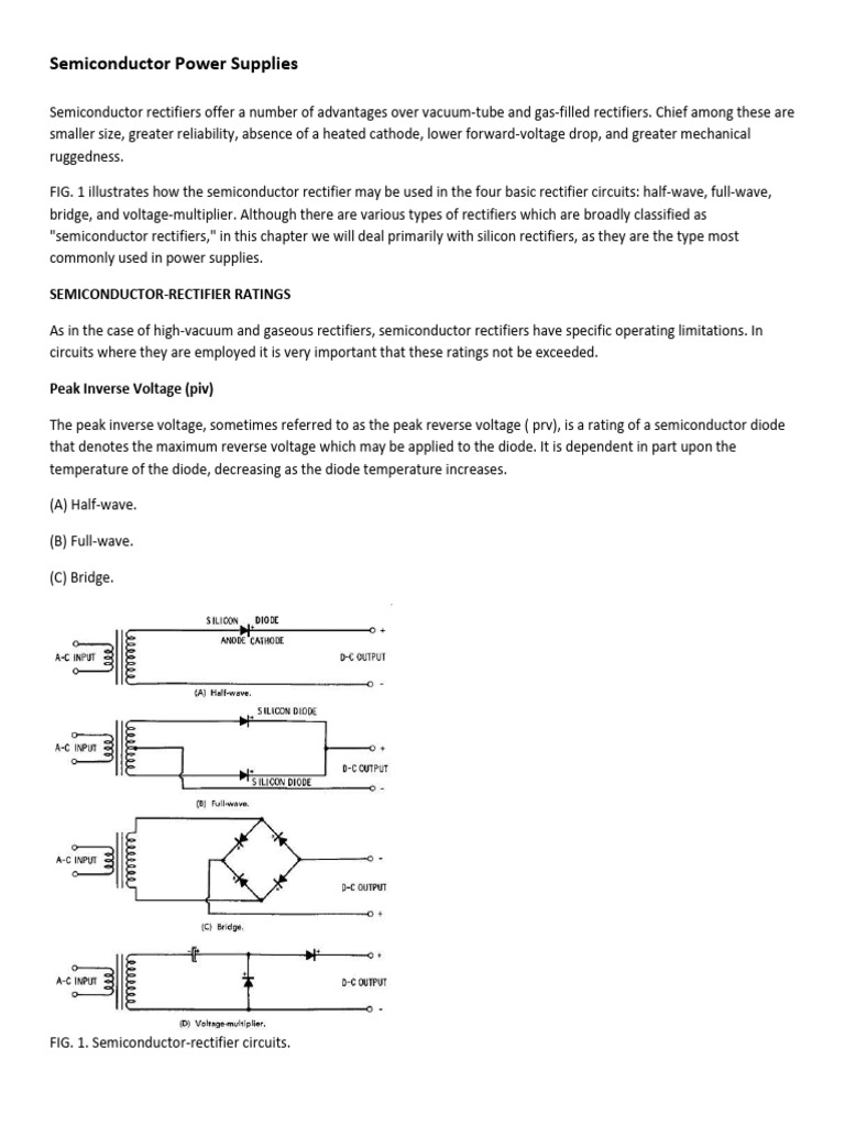 Semiconductor Rectifiers in Power Supplies | PDF | Rectifier | Diode