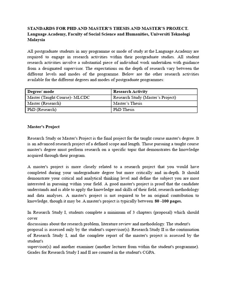 PhD and Master's Thesis Standards | PDF | Thesis | Doctor Of Philosophy