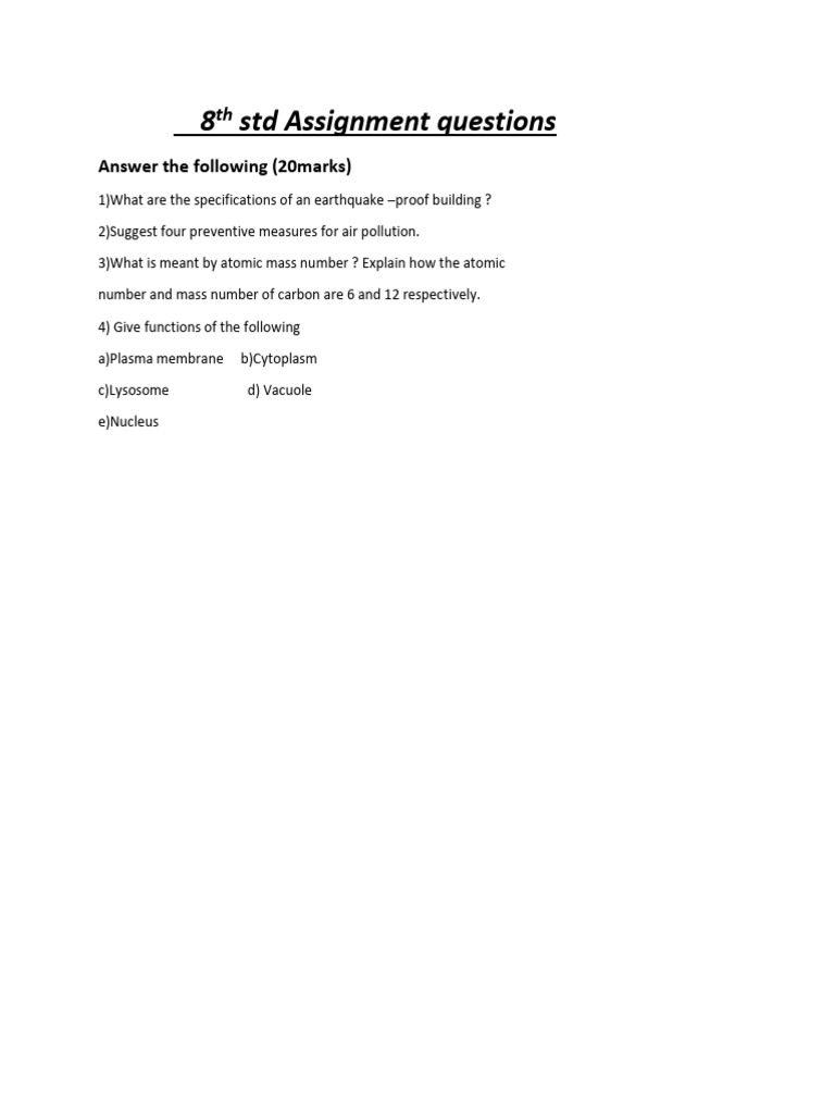8th STD Assignment Questions | PDF
