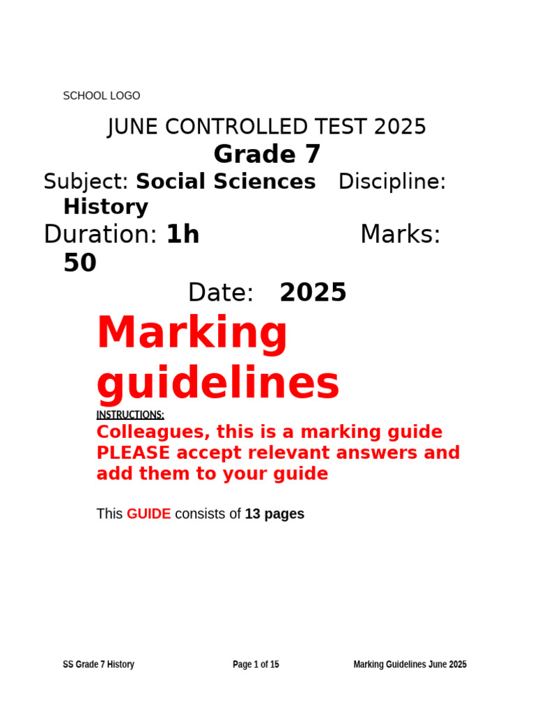 Grade 7 History June 2025 Test Guide | PDF | Slavery | Manuscript