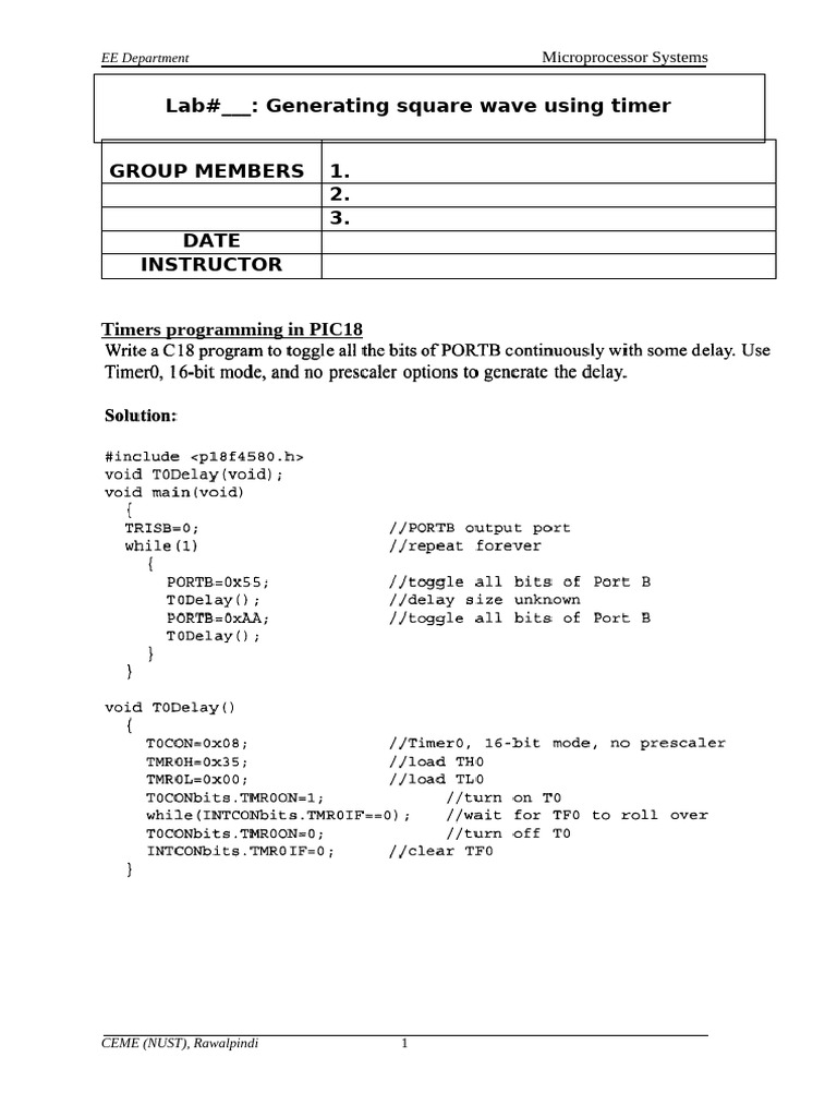 Square Wave Generation with Timers | PDF