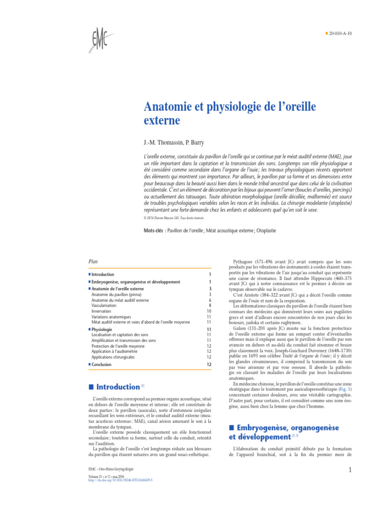 Anatomie et physiologie de l'oreille externe | PDF | Oreille | Anatomie ...