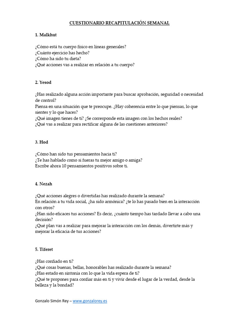 Cuestionario de Autoevaluación Semanal | PDF