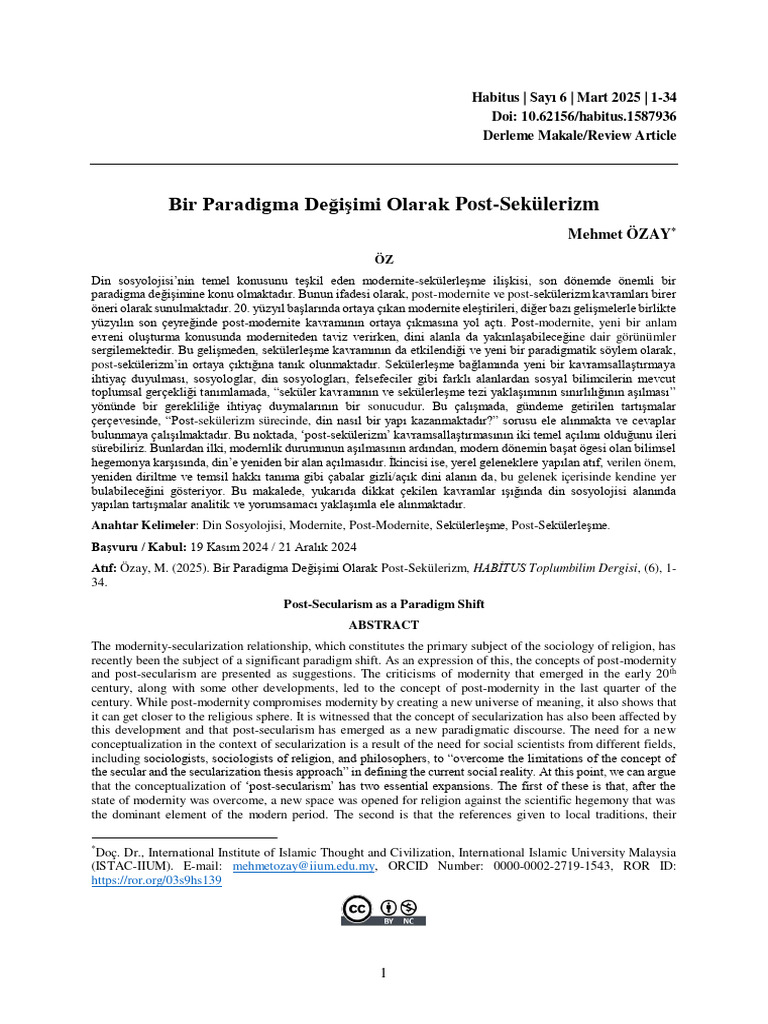Bir Paradigma Degisimi Olarak Post Sekul | PDF