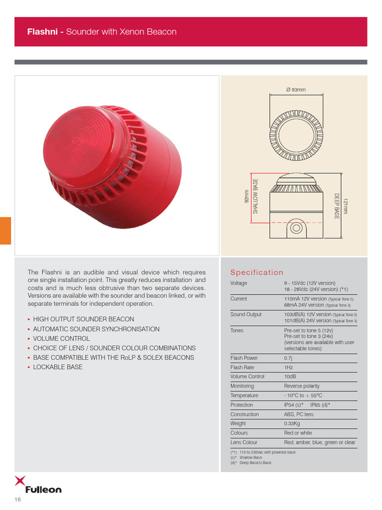 Flashni Sounder Beacon Specifications | PDF | Electrical Components ...