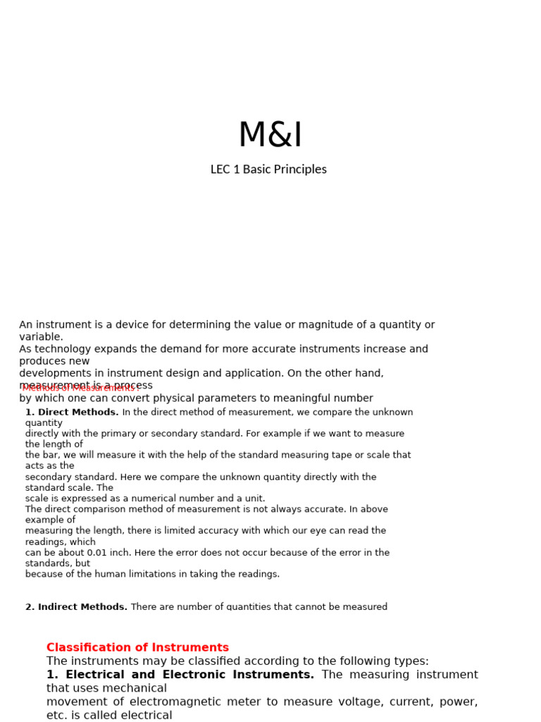 Measurement Principles and Instrumentation | PDF | Observational Error ...